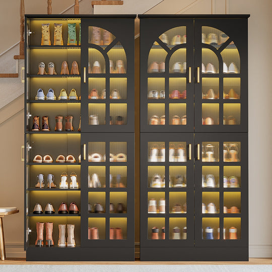 35 Pairs Tall Shoe Storage Cabinet with Doors, 8 Tiers Shoe Rack Organizer with LED Light and Adjustable Shelves for Entryway