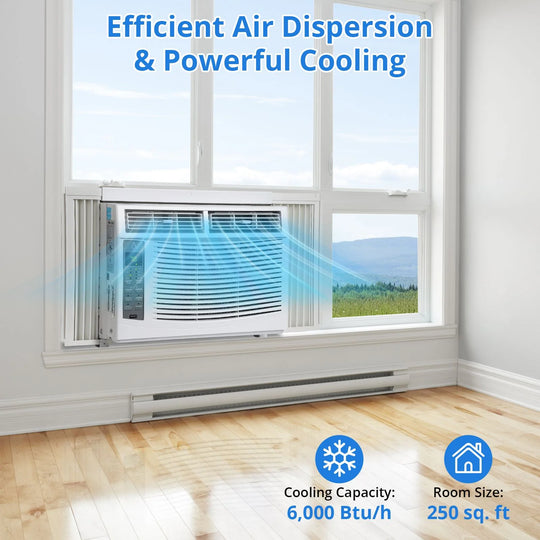 6000Btus Window Air Conditioner Units Fast Cooling 250 Sq.Ft.