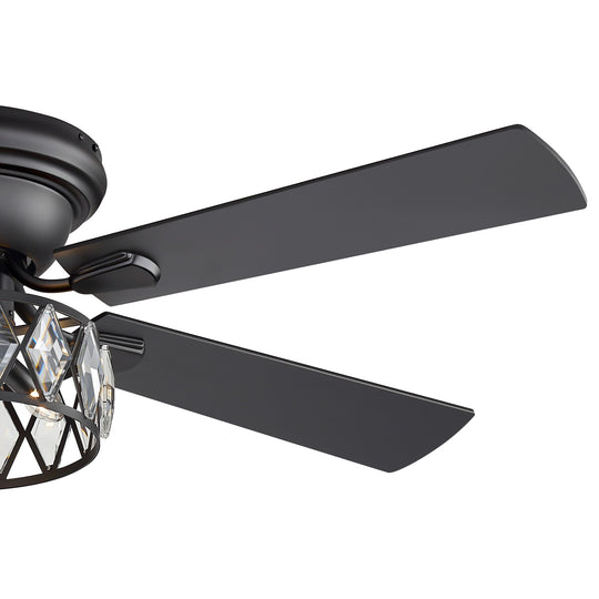 52" Flush Mount 5-Blade Modern Crystal Indoor Ceiling Fan with Light Kit and Remote