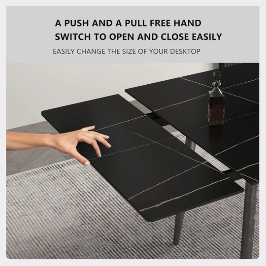 Glossy Slate 63"-95" Extendable Rectangle Dining Table - 94.4"W X 35.4"D X 29.5"H