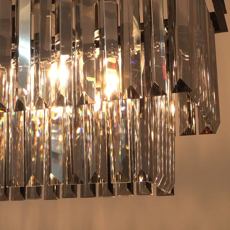 47 In. Smoked Gray and Black Modern Contemporary Crystal Chandelier 2-Tier Linear Kitchen Island Pendant Light for Dining Room