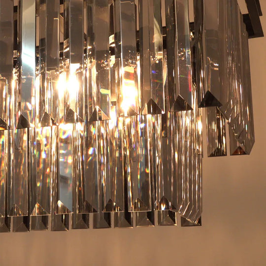 47 In. Smoked Gray and Black Modern Contemporary Crystal Chandelier 2-Tier Linear Kitchen Island Pendant Light for Dining Room
