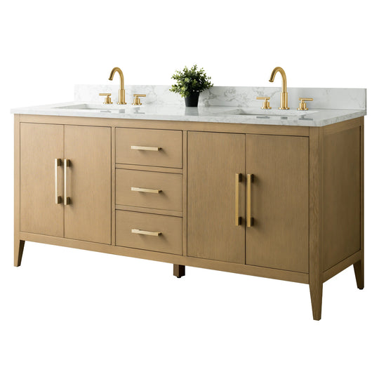 72" Double Sink Bathroom Vanity Cabinet with Engineered Marble Top