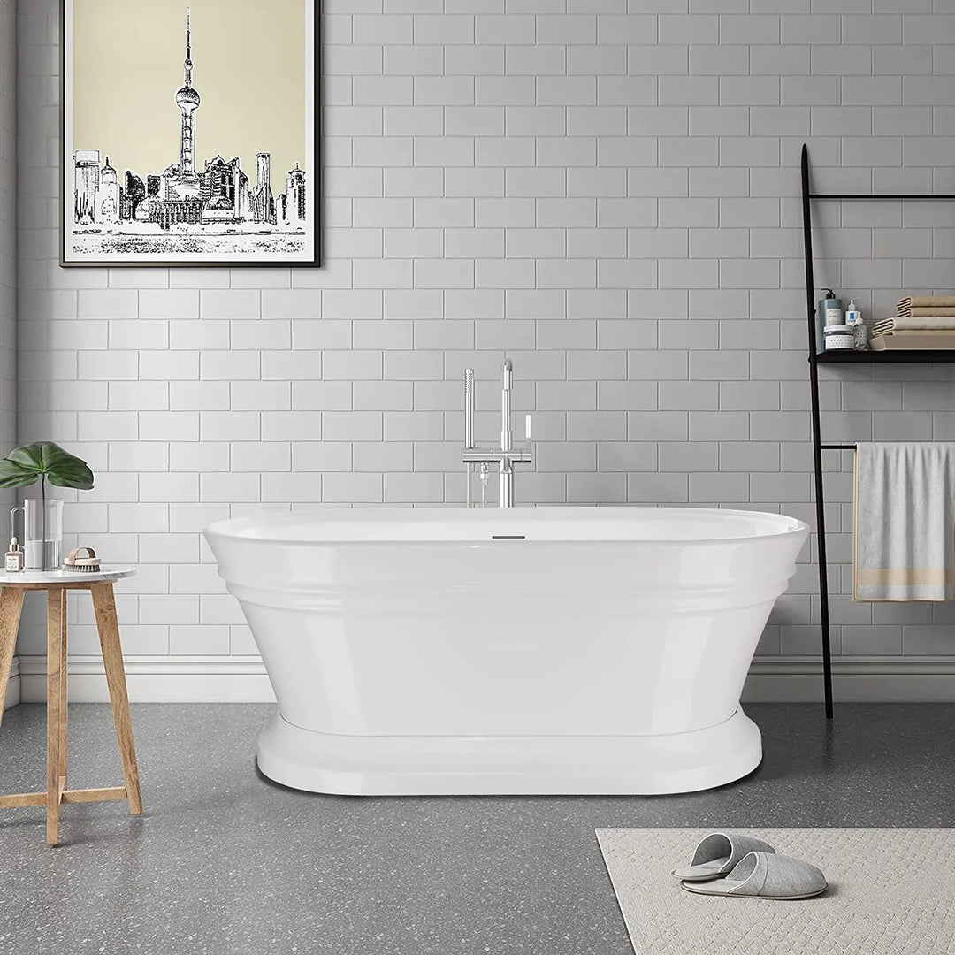 59" Freestanding Acrylic Soaking Bathtub with Overflow & Pop-Up Drain