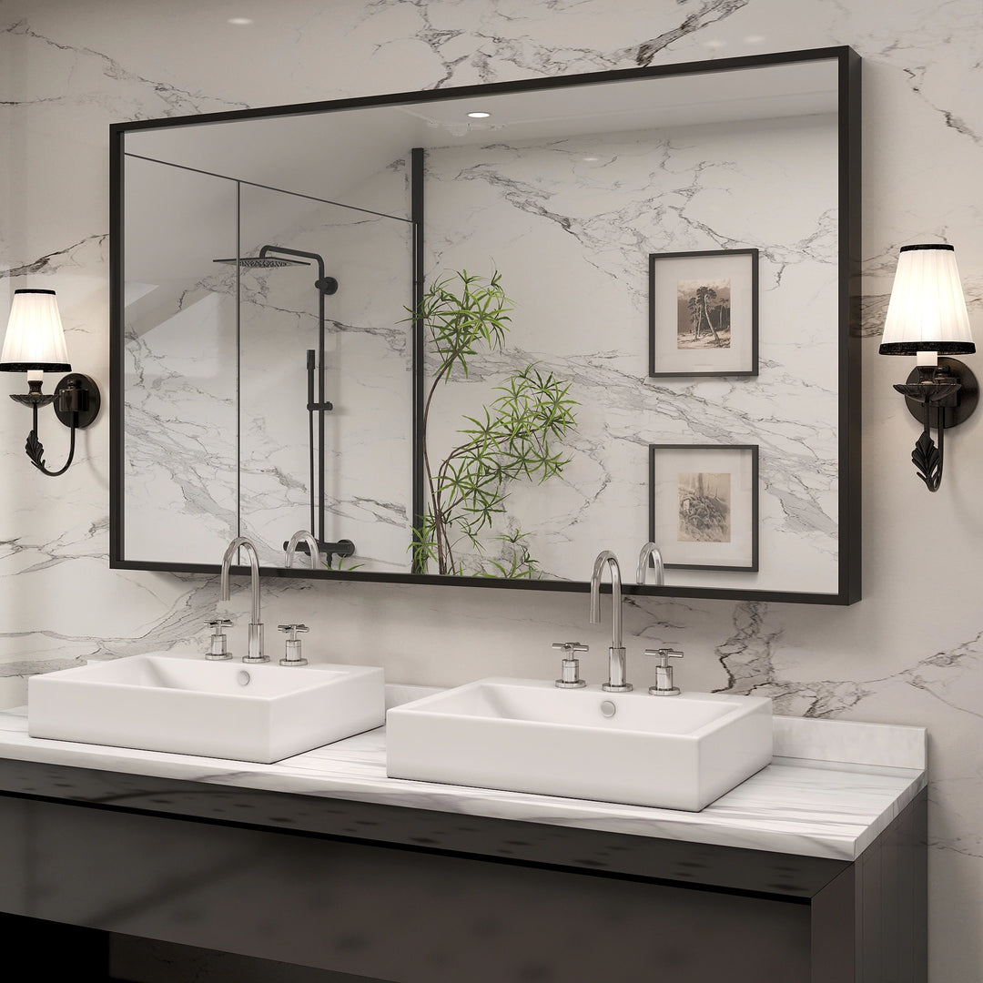 Modern Metal Framed French Cleat Mounted Wall Bathroom Vanity Mirror