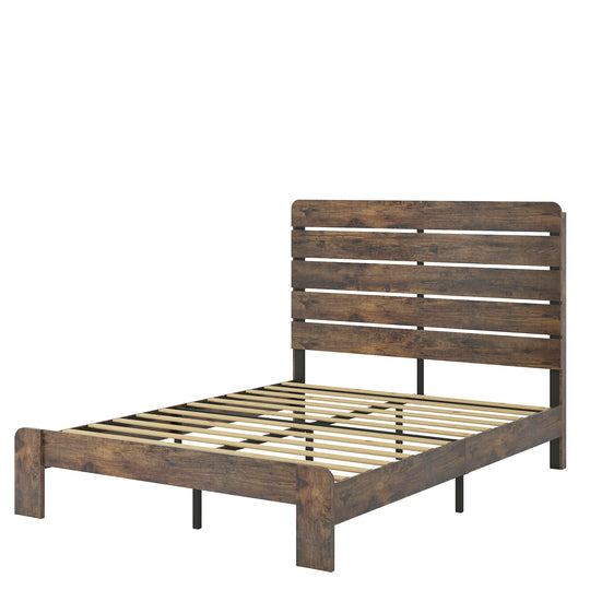 Full Wood Platform Bed Frame, Noise-Free, No Box Spring, Large Underbed Storage, Industrial Style