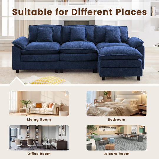 Modular Chenille Sectional Sofa with Ottomans, Deep Seat, Wide Padded Armrests, 2-Seat / 3-Seat / 4-Seat Options
