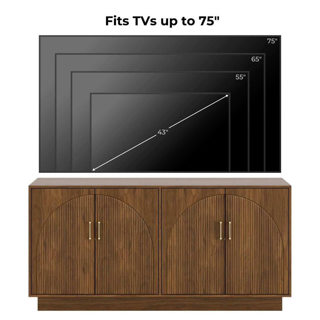Mid-Century Fluted TV Stand with Storage Fits Tvs up to 75", Entryway Console, Sideboard - 15.7"D X 65"W X 31.5"H