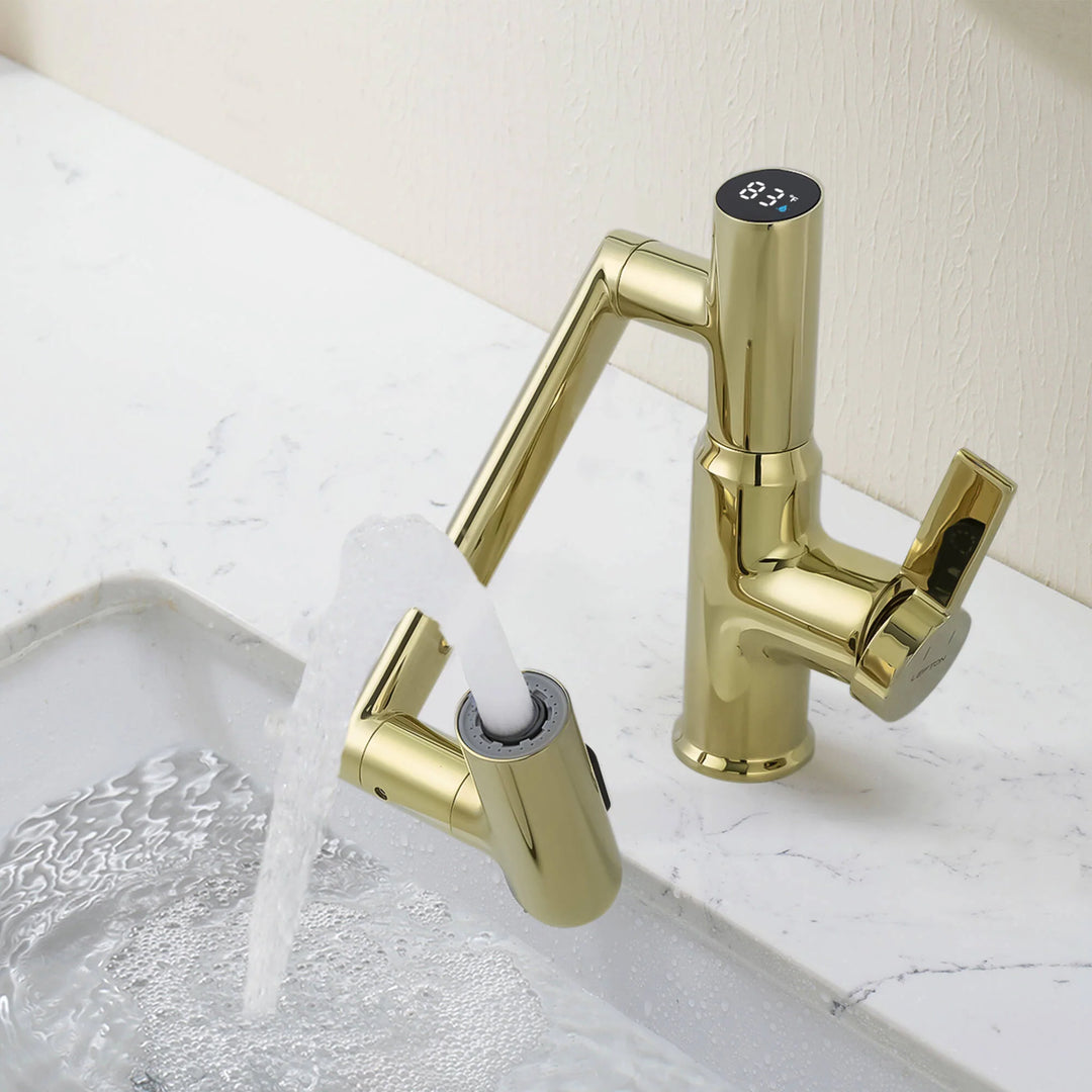 Rotatable Bathroom Faucet with Temperature Display in Fahrenheit (Batteries-Free), BF2204