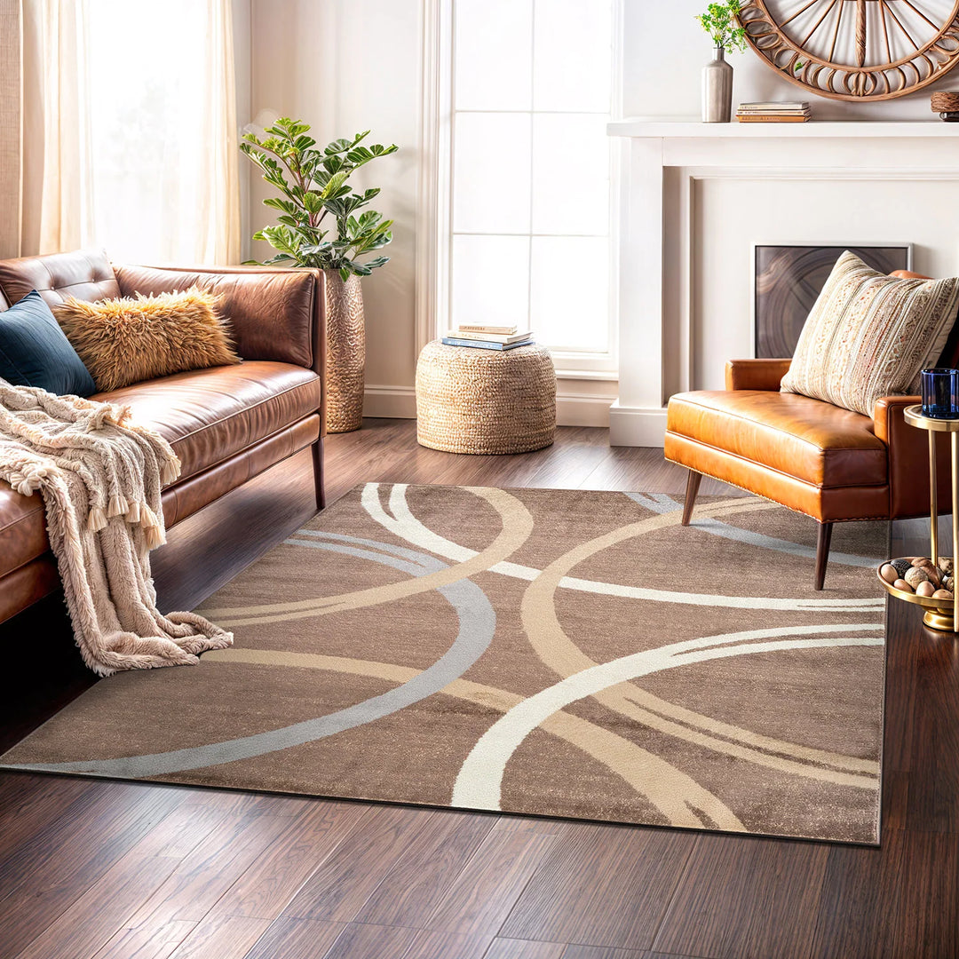 Contemporary Abstract Circles Design Area Rug