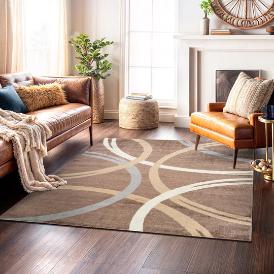 Contemporary Abstract Circles Design Area Rug