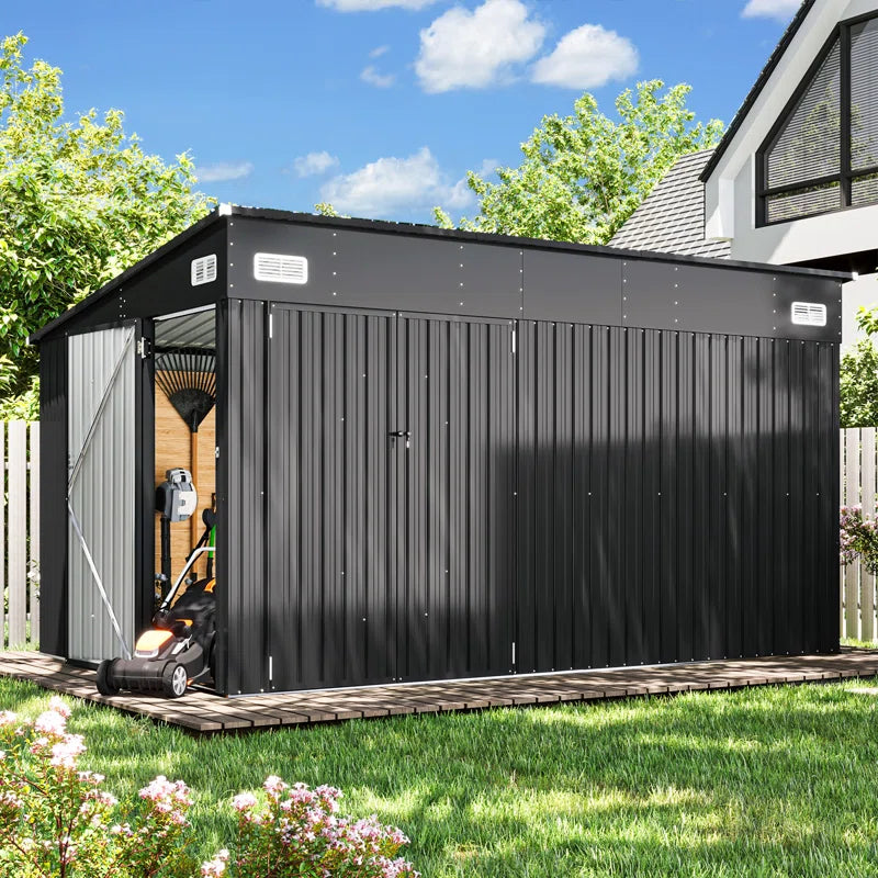 Metal Lean-To Storage Shed with Three Doors