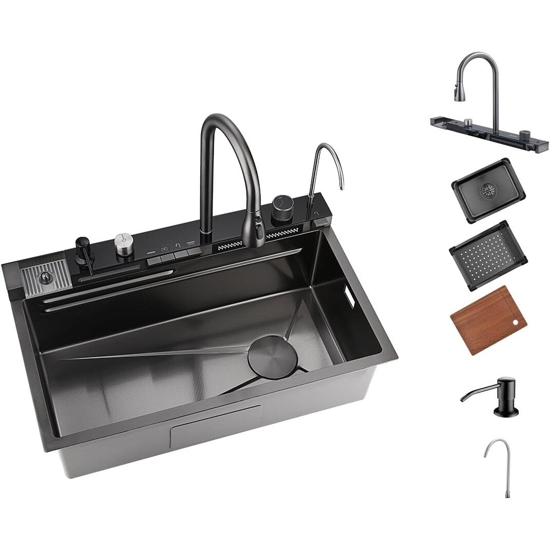 304 Stainless Steel Waterfall Kitchen Sink Set with Pull-Down Faucet KS2206 (Series)