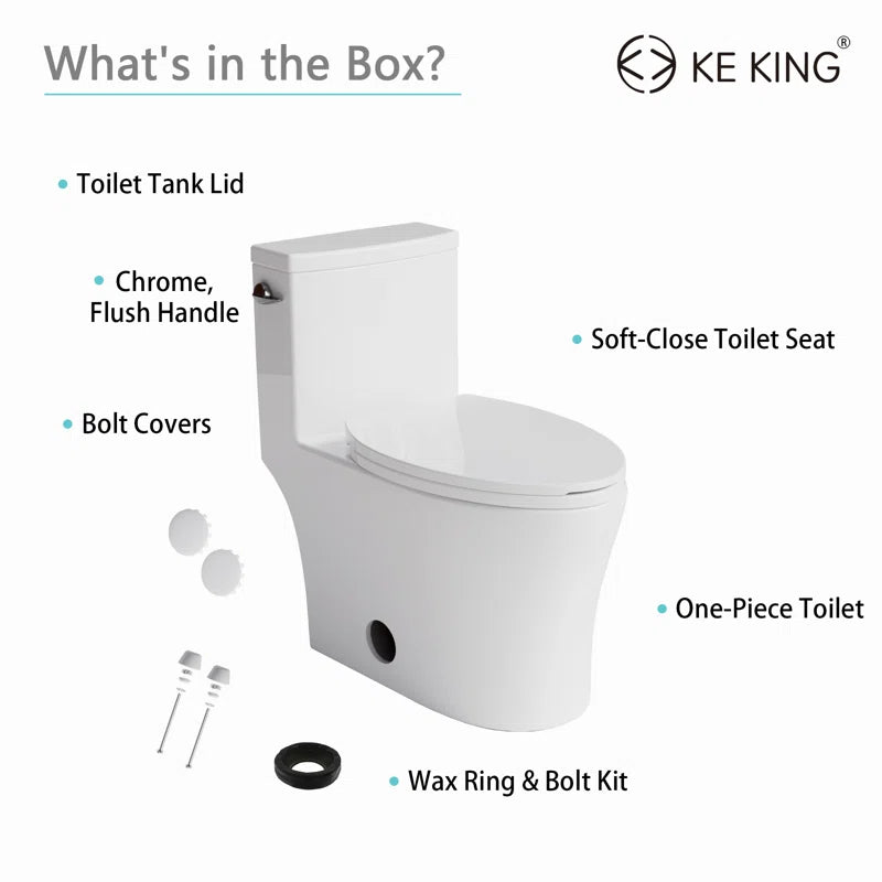KK  Elongated One Piece Toilet, 1.28 GPF Powerful Flush Modern Toilet, Compact Toilet for Most Bathroom (Side Flush Lever) 12'' Rough-In