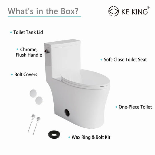 KK  Elongated One Piece Toilet, 1.28 GPF Powerful Flush Modern Toilet, Compact Toilet for Most Bathroom (Side Flush Lever) 12'' Rough-In