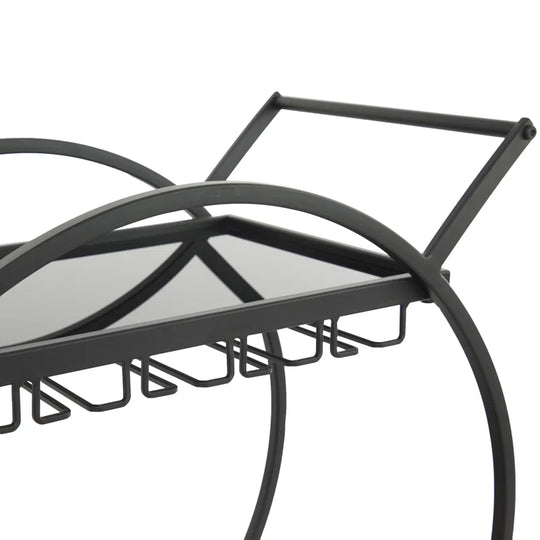 Metal Rolling 2 Mirrored Shelves Bar Cart with Wine Glass Storage and Handle