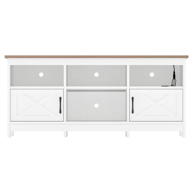Mercato Modern Farmhouse TV Stand Media Console Media Center with LED Light and Charging Station