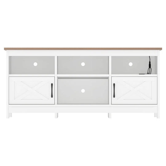 Mercato Modern Farmhouse TV Stand Media Console Media Center with LED Light and Charging Station