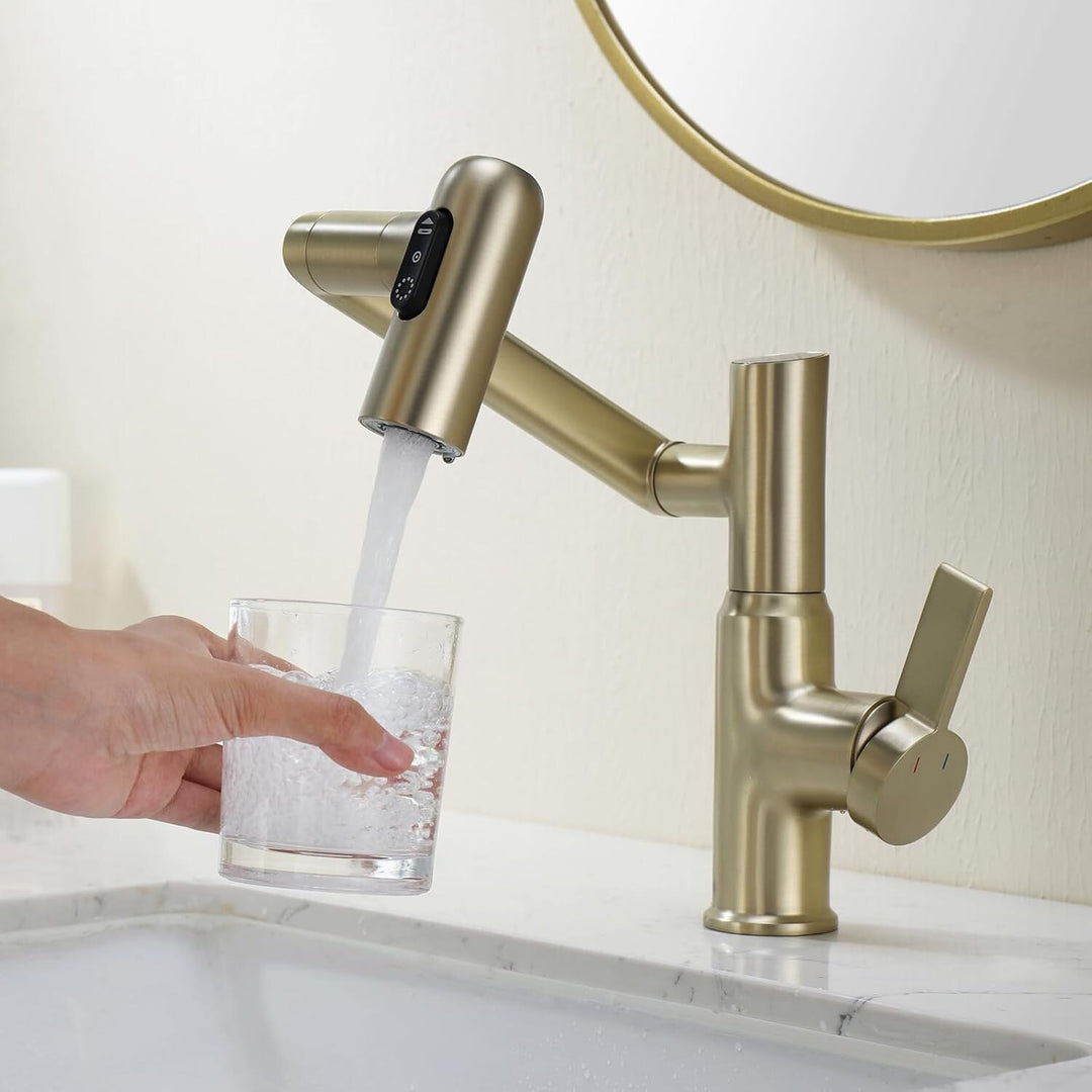 Rotatable Bathroom Faucet with Temperature Display in Fahrenheit (Batteries-Free), BF2204