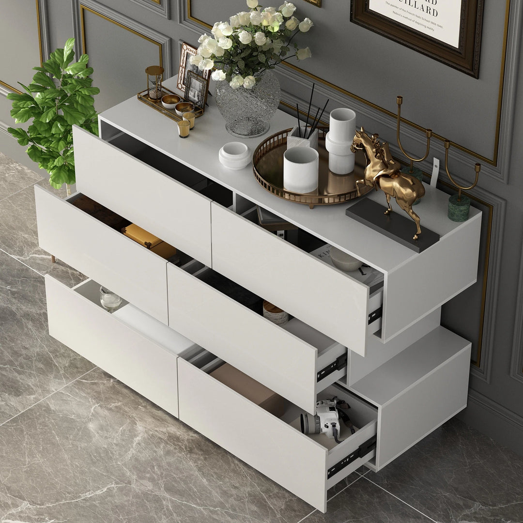 6 Drawers Dresser High Gloss Dresser Chest Off-Set Design Buffet