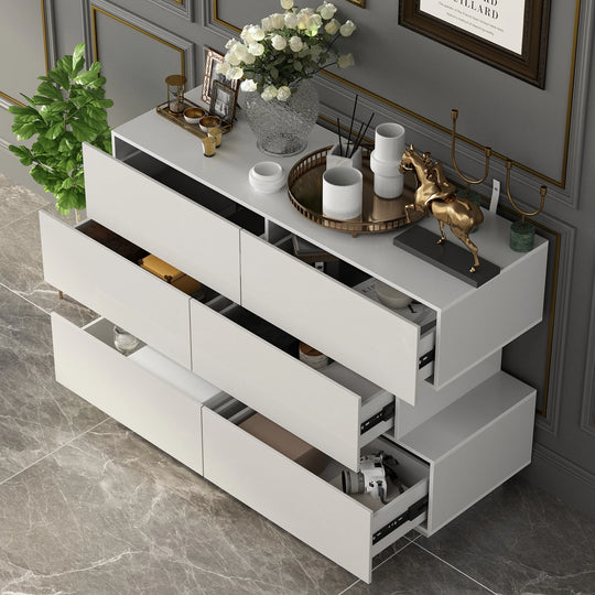 6 Drawers Dresser High Gloss Dresser Chest Off-Set Design Buffet