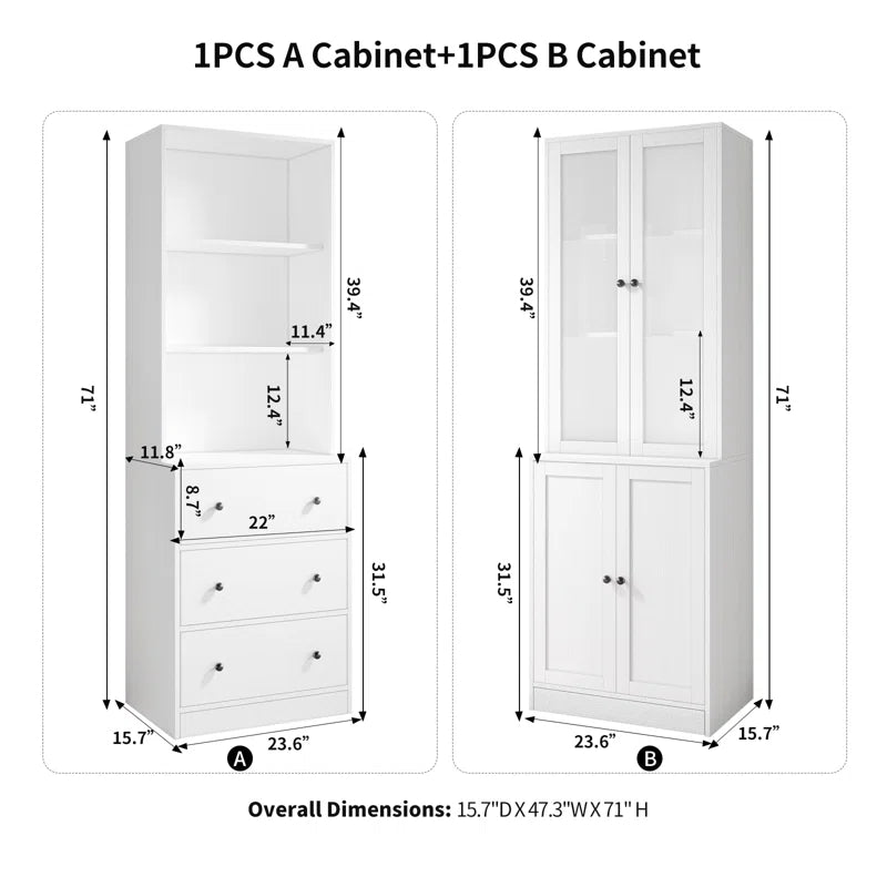 Kitchen Pantry Storage Cabinet, White(47.2"W X 71"H X 17.7"D)