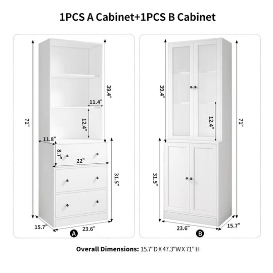 Kitchen Pantry Storage Cabinet, White(47.2"W X 71"H X 17.7"D)