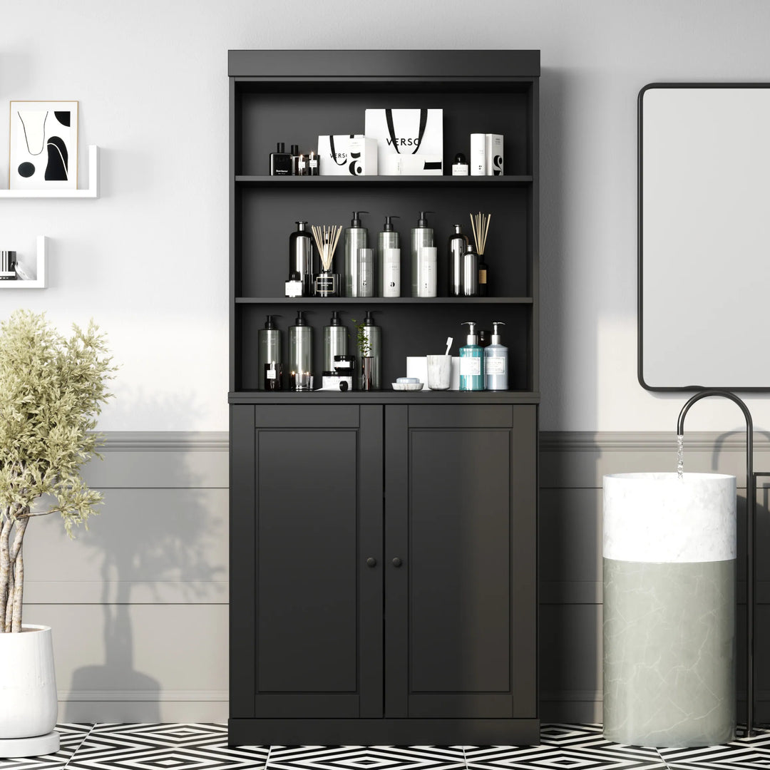 100% Solid Wood Bathroom & Laundry Storage Cabinet, Raised Panel Doors, Adjustable Shelves, 32" Wide, 71.5" Tall