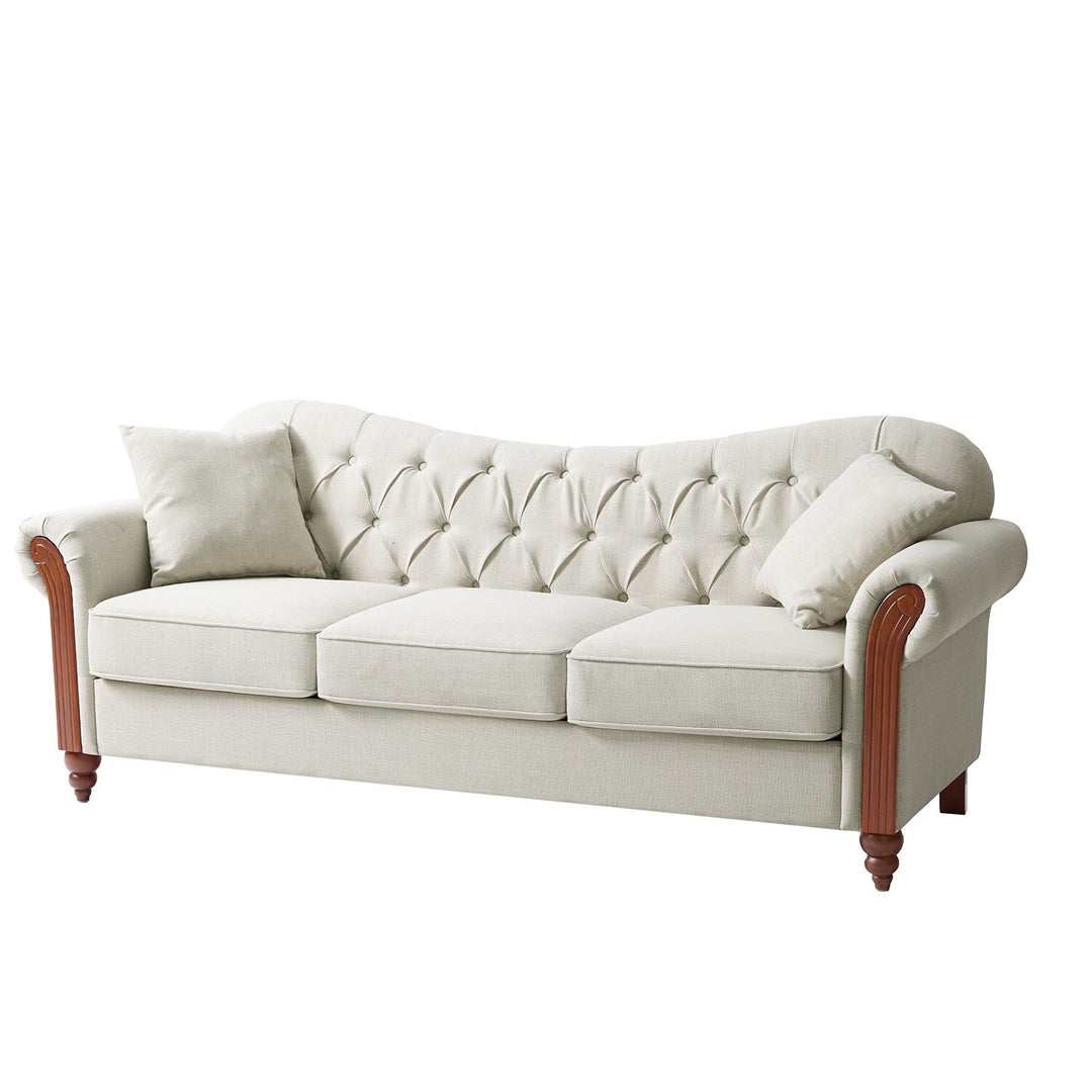 Mario Traditional 83"Wide Tufted Sofa with Solid Wood Legs and Pillows by