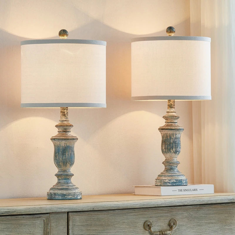 22" Rustic Table Lamp Set with Fabric Shade(Set of 2) - W11" * H 22"