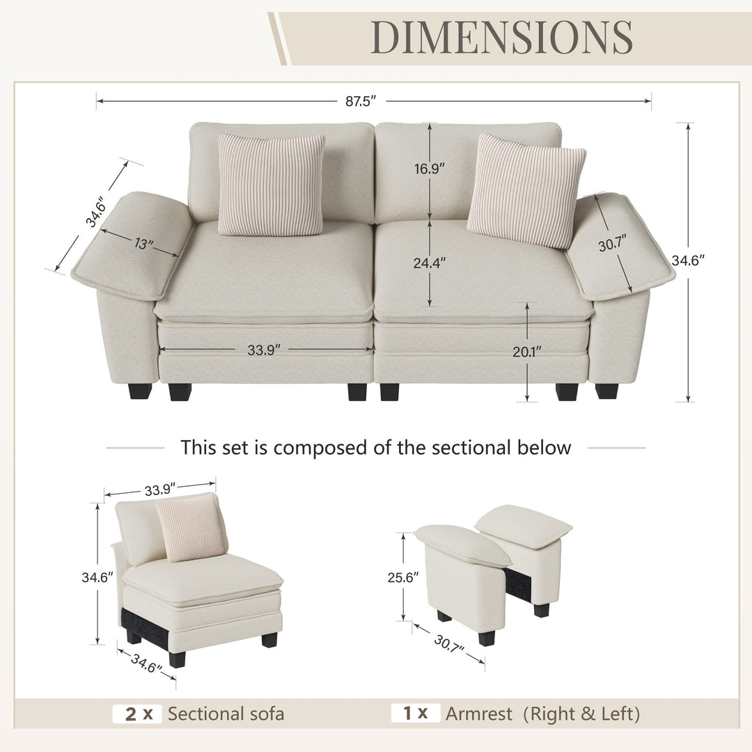 Cloud Modular Deep Seat Sofa, Chenille or Corduroy Sectional Couch with Removable Arms, 1–4 Seater