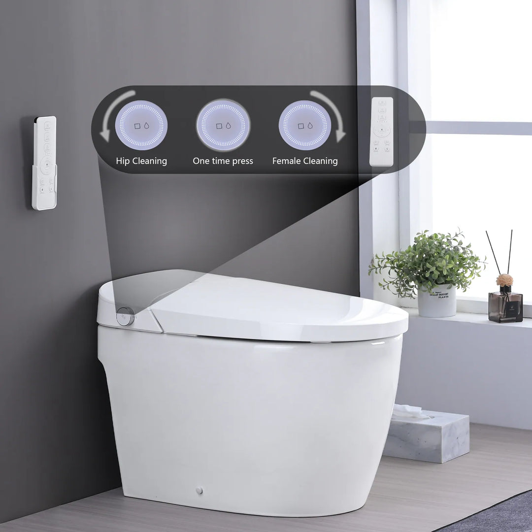 Smart Toilet Bidet Combo with Self-Cleaning Nozzle, Heated Seat, Night Light, Knob Control, Power Outage Flushing, Soft Close