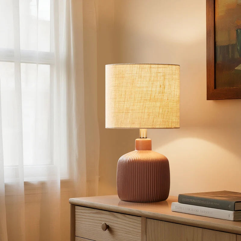 Fluted Ceramic Table Lamp (H18.25" X W10" X D10")