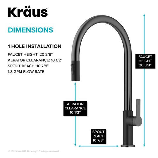 2-Function 1-Handle 1-Hole Pulldown Sprayer Brass Kitchen Faucet
