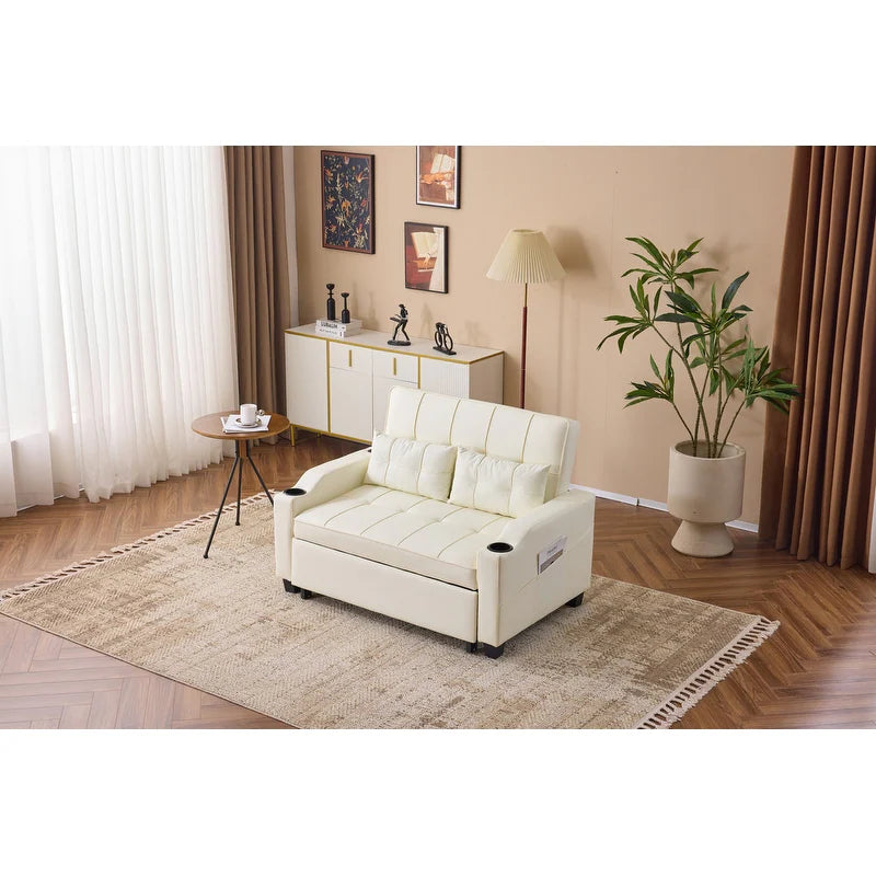 Tufted Upholstered Leather Sleeper Sofa Bed