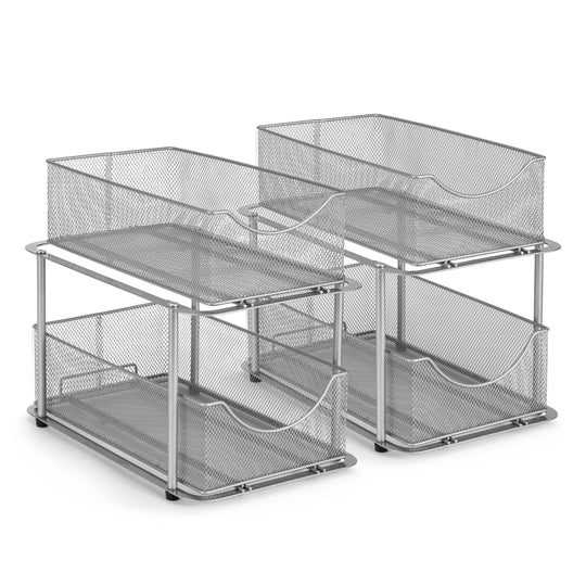 2 Tier under Sink Bathroom Organizers and Storage (2 Pack) - 14" L X 9.3" W X 12.25" H