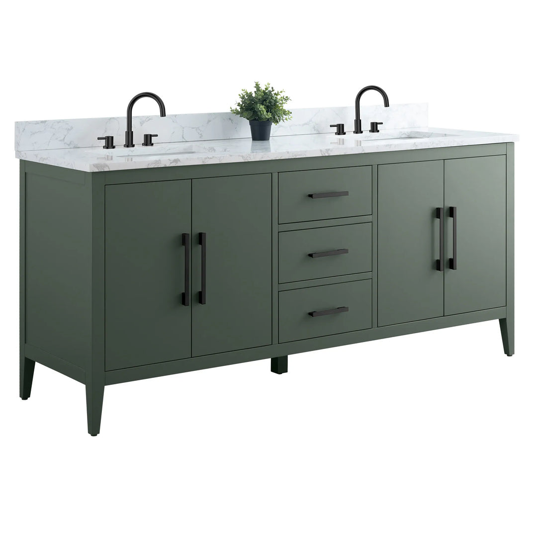 72" Double Sink Bathroom Vanity Cabinet with Engineered Marble Top
