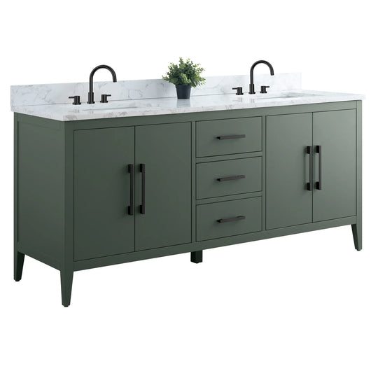 72" Double Sink Bathroom Vanity Cabinet with Engineered Marble Top