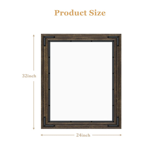 Rustic Wooden Framed Wall Mirror, Natural Wood Bathroom Vanity Mirror