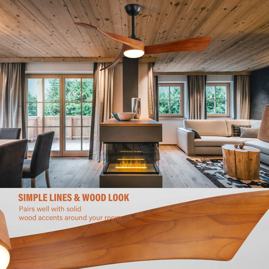 Sofucor 42"/48"/ 52"/60"Noiseless Walnut Wood Ceiling Fan with Remote Control, Integrated Light Optional
