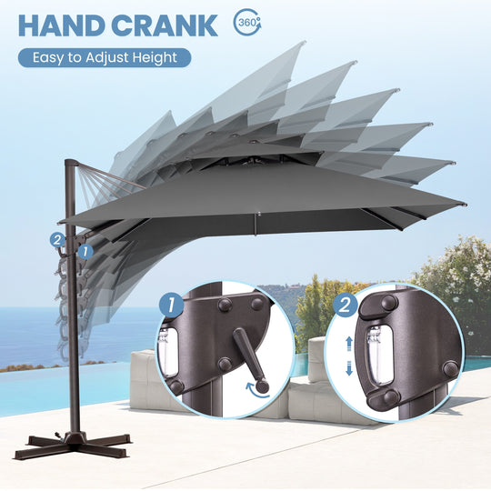 11 X 11 FT Outdoor Square Patio Cantilever Offset Umbrella with Crank and 360 Degrees Rotation