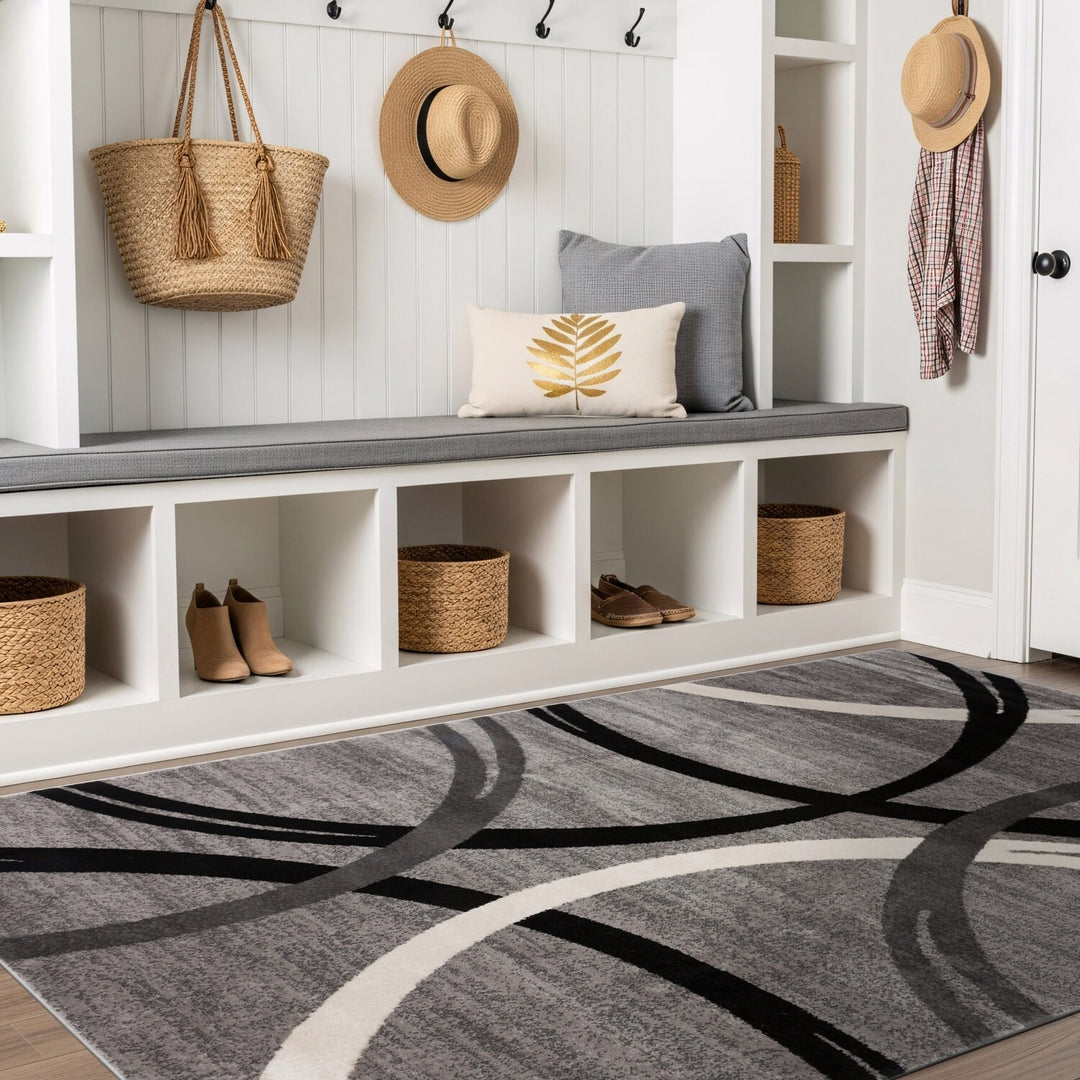 Contemporary Abstract Circles Design Area Rug