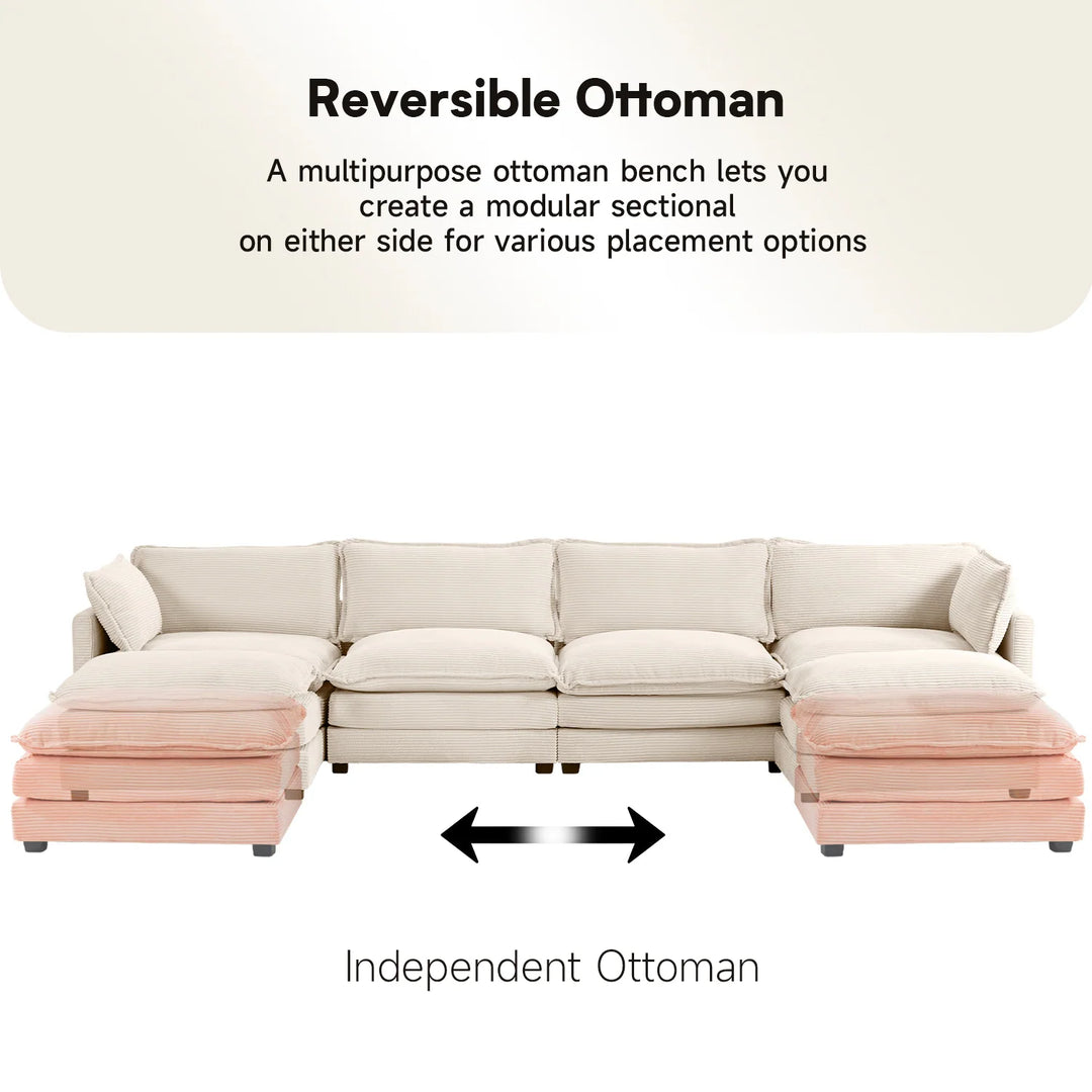 Corduroy Sectional Sofa with Removable Ottomans & Ultra-Soft Cushions for Living Room & Bedroom