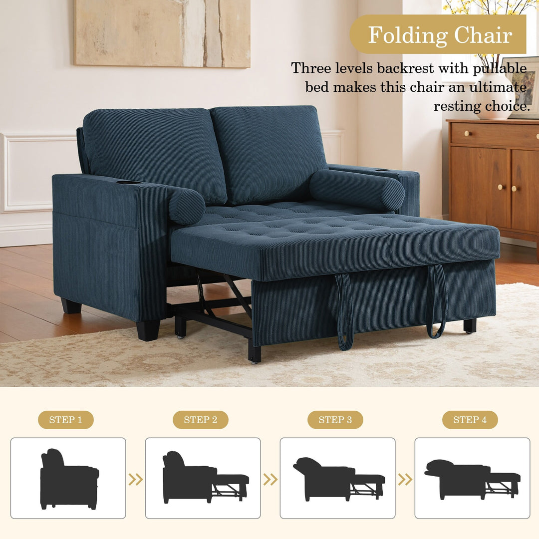3-In-1 Pull-Out Sleeper Sofa Bed Convertible Adjustable Multi-Functional Loveseat with USB Port
