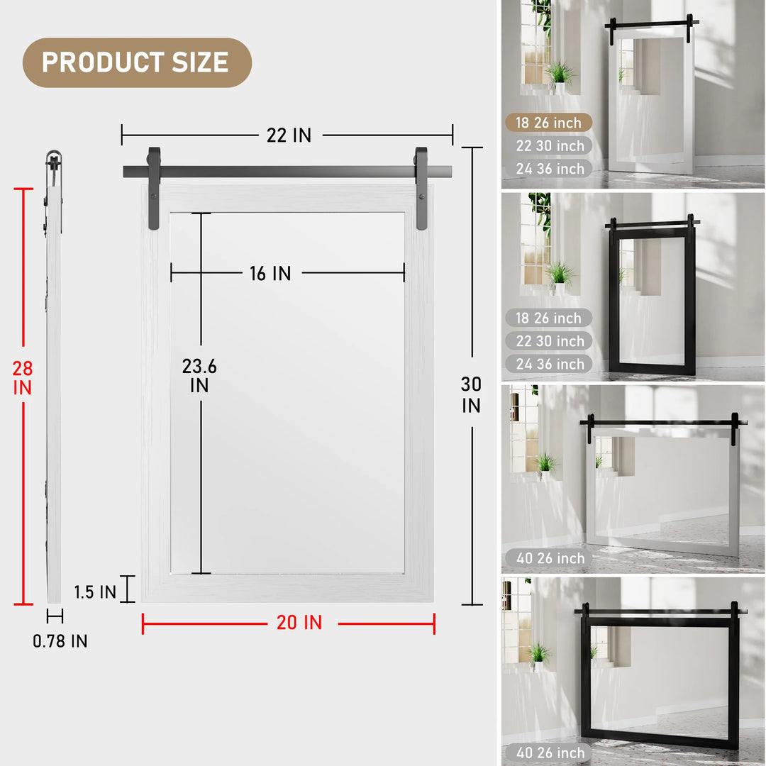 Farmhouse Barn Door Solid Wood Frame Bathroom Vanity Wall Mirror