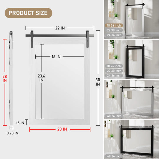 Farmhouse Barn Door Solid Wood Frame Bathroom Vanity Wall Mirror