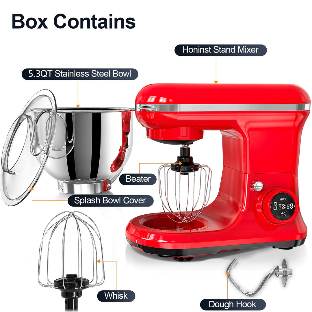 5.3 Qt Digital Display Stand Kitchen Food Mixer 6 Speed with Egg Whisk, Dough Hook & Flat Beater