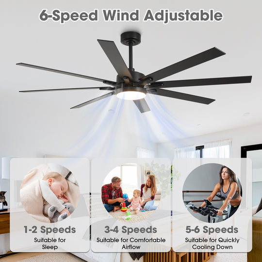 65-Inch Modern Reversible Dimmable Large Ceiling Fan with Light and Remote