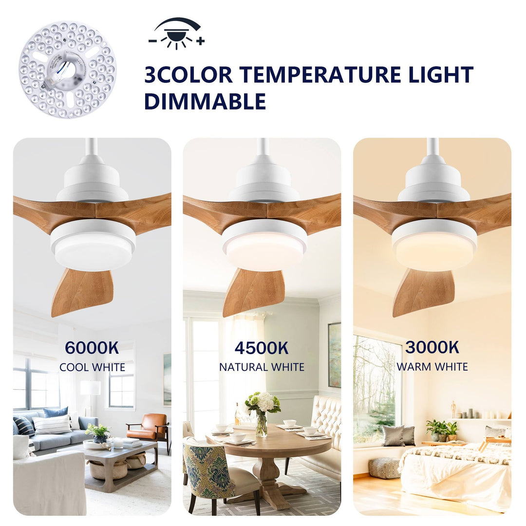 Sofucor 42"/48"/ 52"/60"Noiseless Walnut Wood Ceiling Fan with Remote Control, Integrated Light Optional