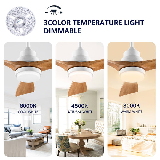 Sofucor 42"/48"/ 52"/60"Noiseless Walnut Wood Ceiling Fan with Remote Control, Integrated Light Optional